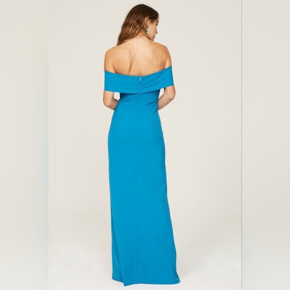 Rtr Sachin & Babi Bacall Gown sz14 eggshell blue off shoulder long dress solid - Picture 2 of 10